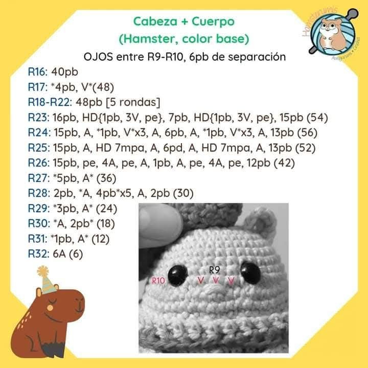 Patrón de amigurumi de hámster disfrazado de capibara, fácil y gratuito