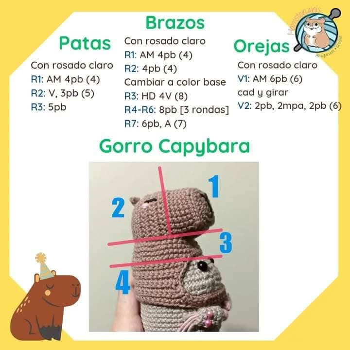 Patrón de amigurumi de hámster disfrazado de capibara, fácil y gratuito