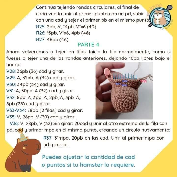 Patrón de amigurumi de hámster disfrazado de capibara, fácil y gratuito