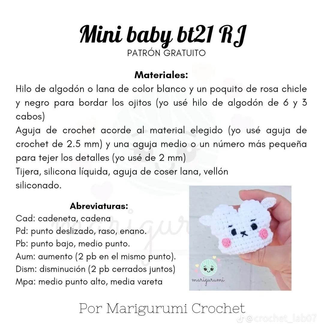 Patrón de amigurumi de mini peluche BT21 RJ gratis y fácil de seguir