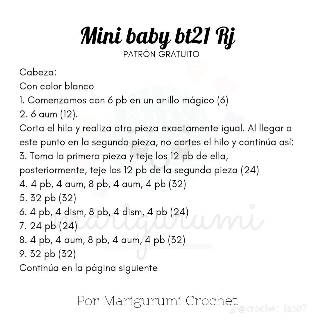 Patrón de amigurumi de mini peluche BT21 RJ gratis y fácil de seguir