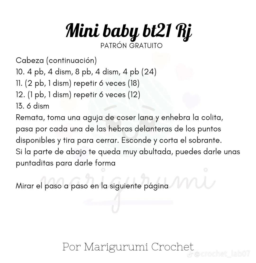 Patrón de amigurumi de mini peluche BT21 RJ gratis y fácil de seguir