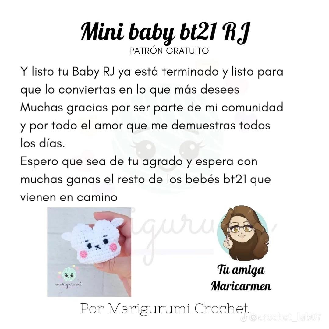 Patrón de amigurumi de mini peluche BT21 RJ gratis y fácil de seguir