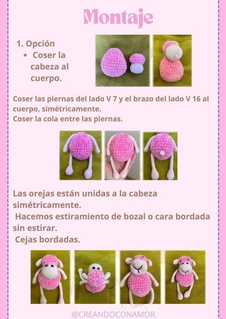 Patrón de amigurumi de oveja rosa en PDF gratuito