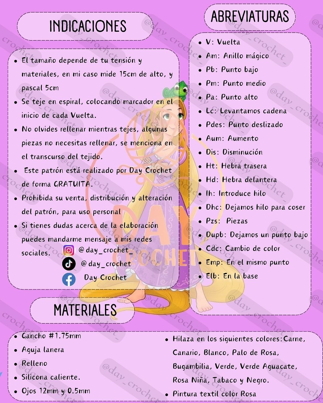 Patrón de amigurumi de princesa con instrucciones detalladas y gratuitas.