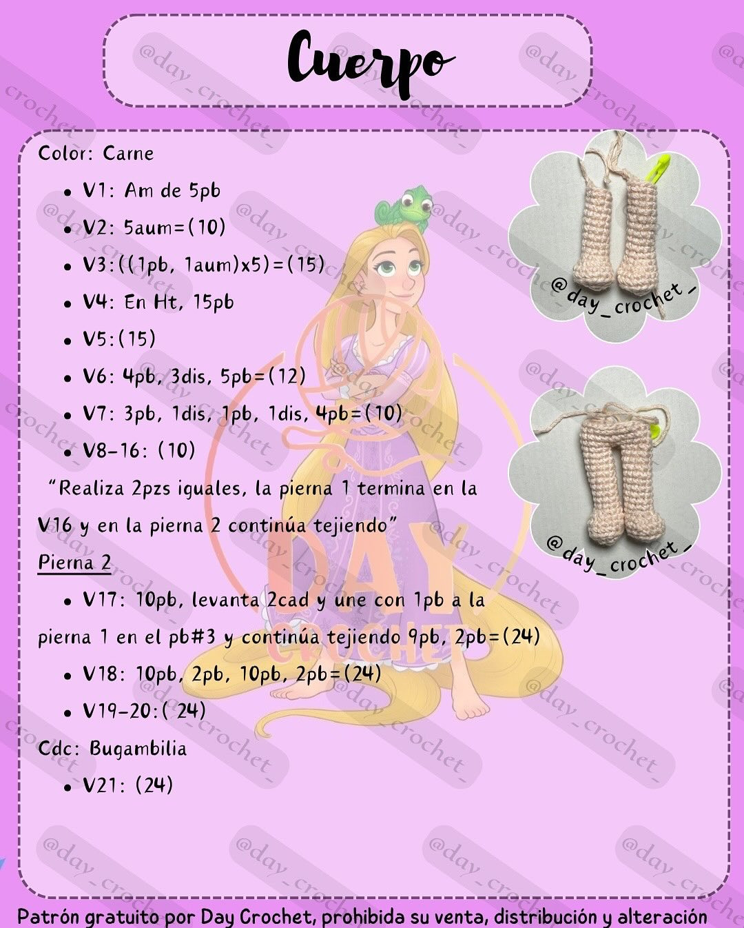 Patrón de amigurumi de princesa con instrucciones detalladas y gratuitas.