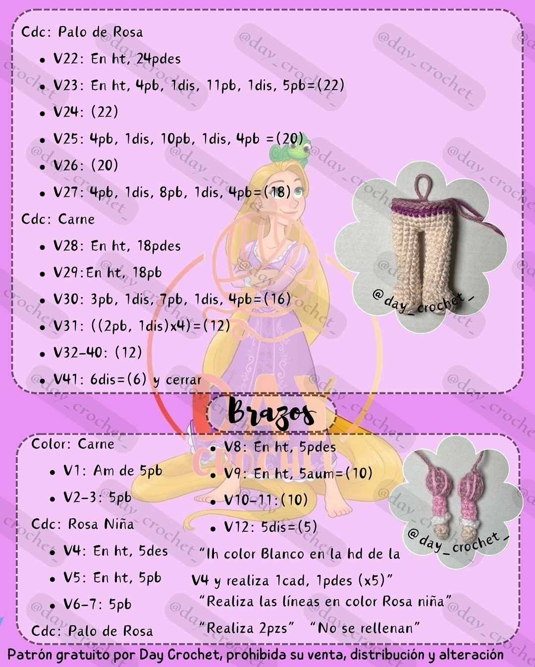 Patrón de amigurumi de princesa con instrucciones detalladas y gratuitas.