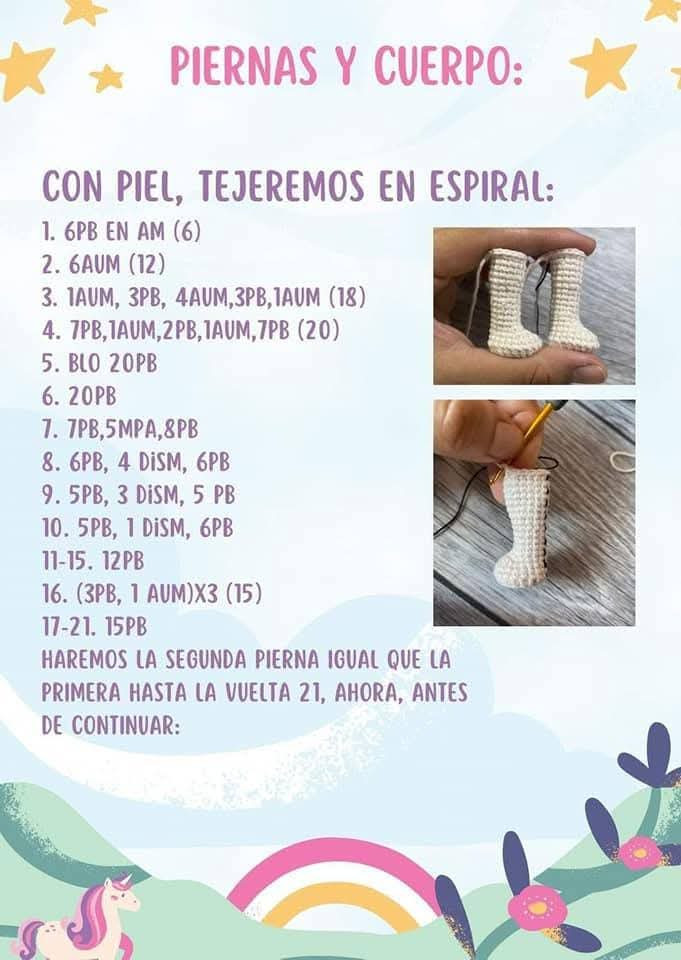 Patrón de amigurumi de Rapunzel con vestido y trenza larga.
