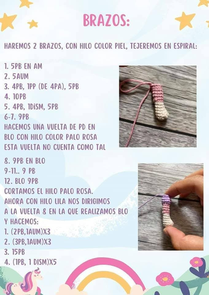 Patrón de amigurumi de Rapunzel con vestido y trenza larga.