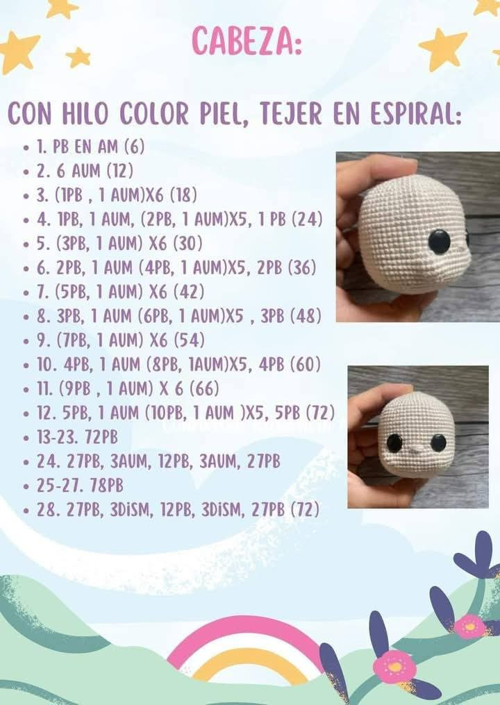 Patrón de amigurumi de Rapunzel con vestido y trenza larga.