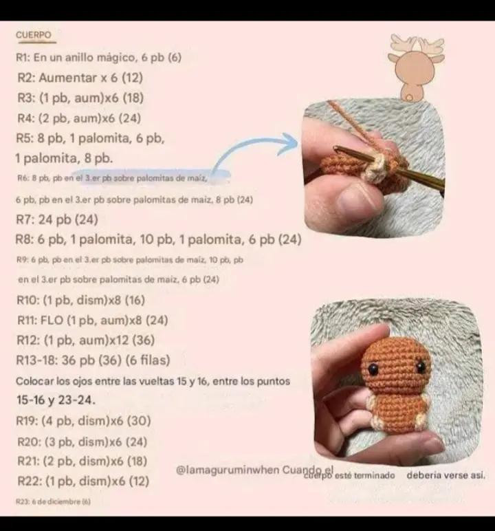 Patrón de amigurumi de reno adorable y gratuito para crochet