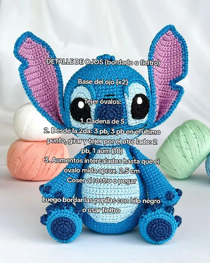 PATRÓN DE AMIGURUMI DE STITCH CON DETALLES REALISTAS Y OREJAS GRANDES