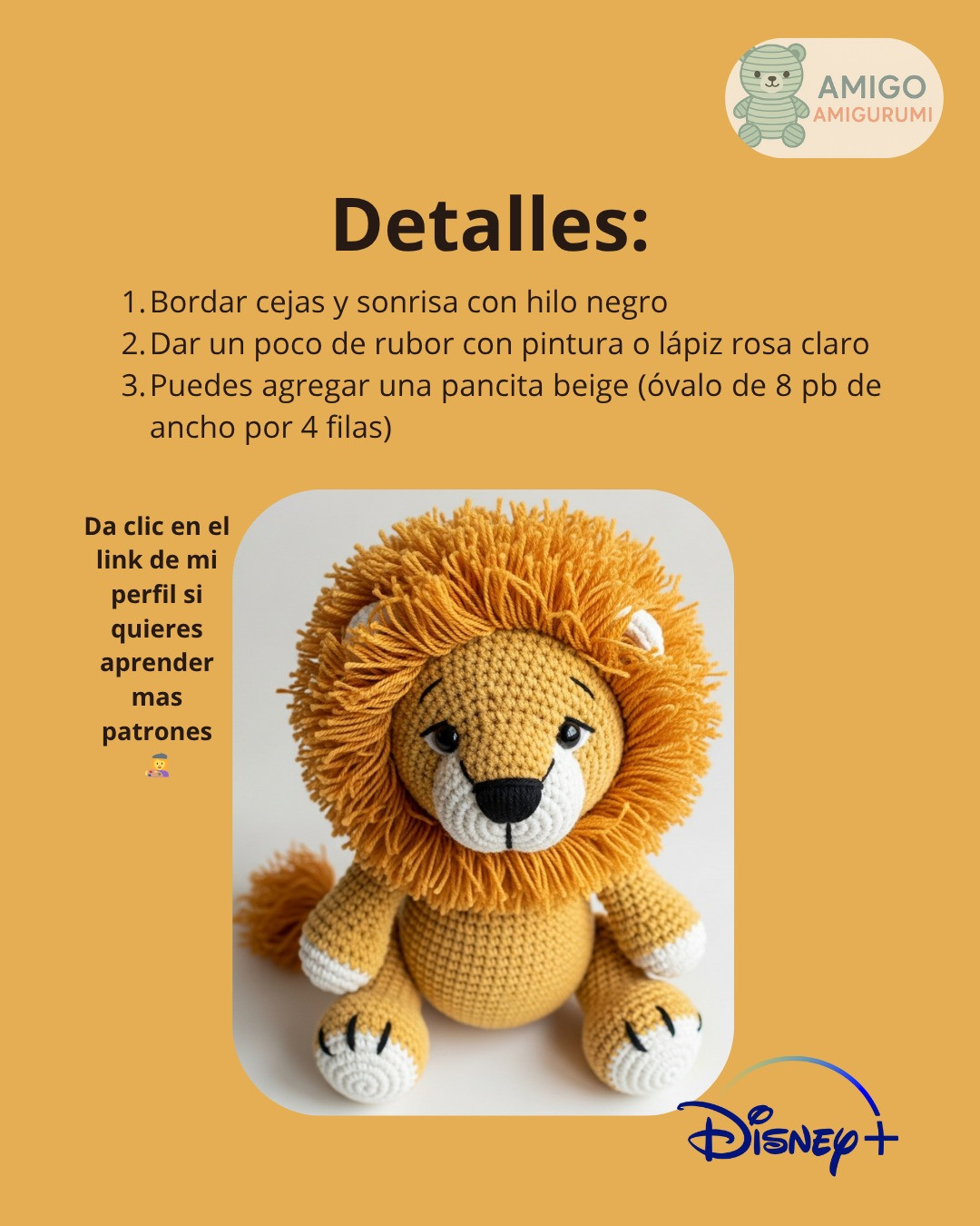 Patrón de amigurumi del Rey León para crochet creativo
