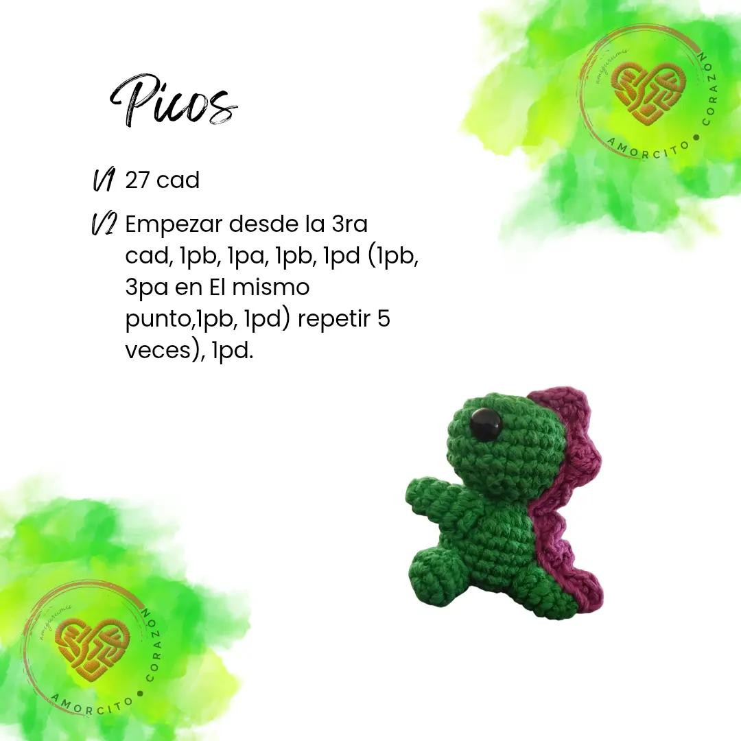 Patrón de Amigurumi: Dinosaurio Verde Gratis para Principiantes