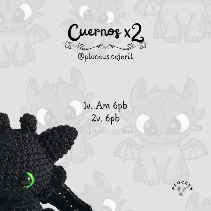 Patrón de Amigurumi: Dragón Negro Adorable para Tejedores