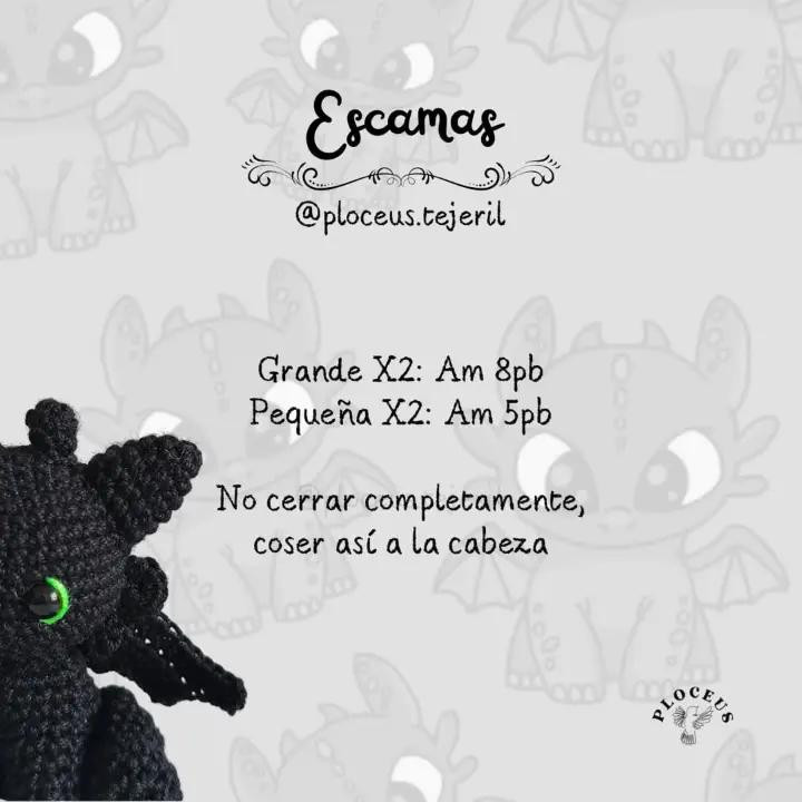 Patrón de Amigurumi: Dragón Negro Adorable para Tejedores