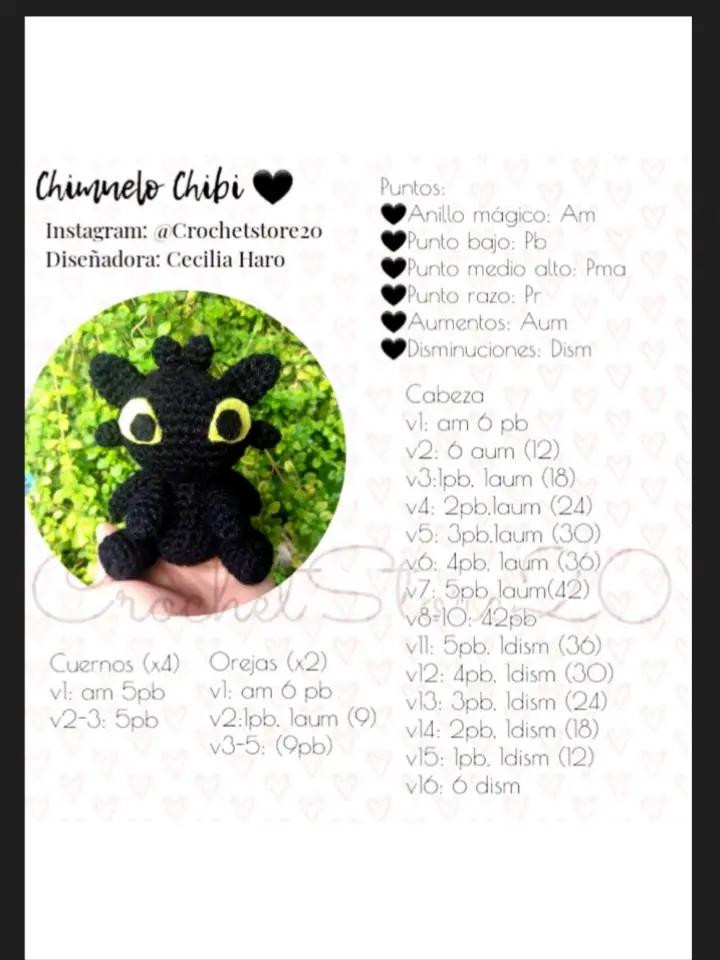 "Patrón de Amigurumi: Dragón Negro con Corazón de Amor"