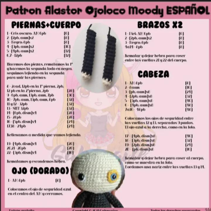 Patrón de amigurumi gratis de Ojoloco Moody en crochet