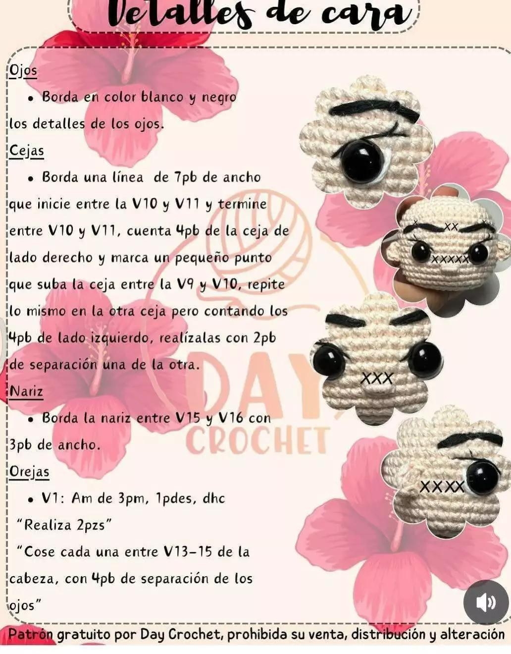 Patrón de amigurumi gratis: muñeca con vestido tradicional y flores