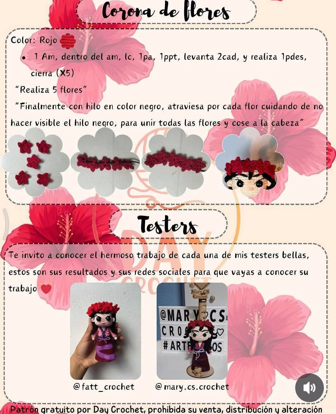 Patrón de amigurumi gratis: muñeca con vestido tradicional y flores