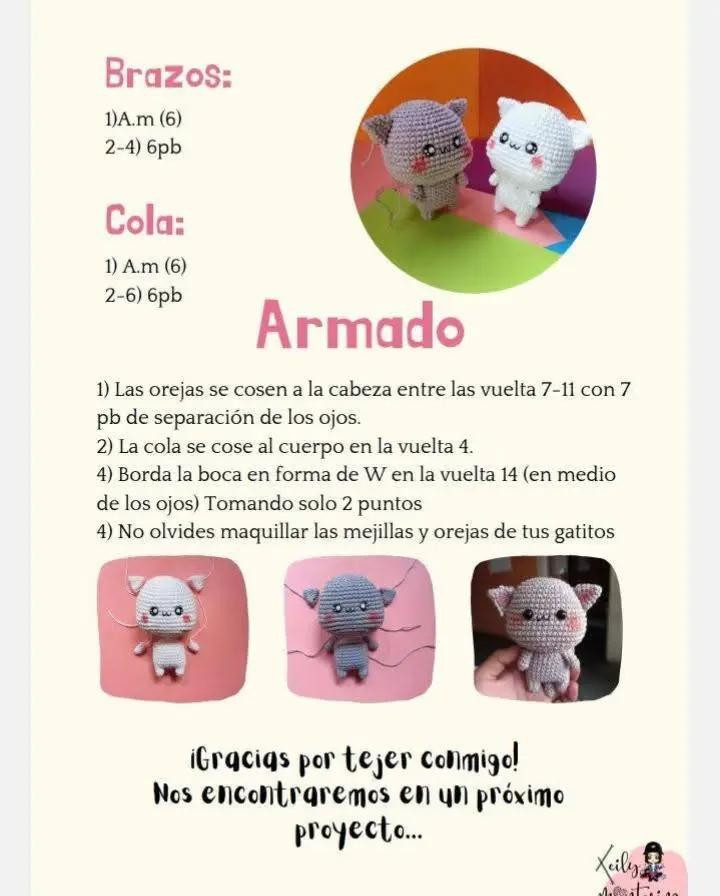 Patrón de amigurumi gratis: tiernos gatitos para principiantes