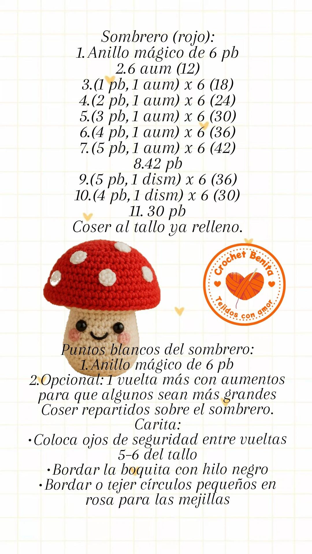 Patrón de Amigurumi: Hongo Rojo con Carita Sonriente