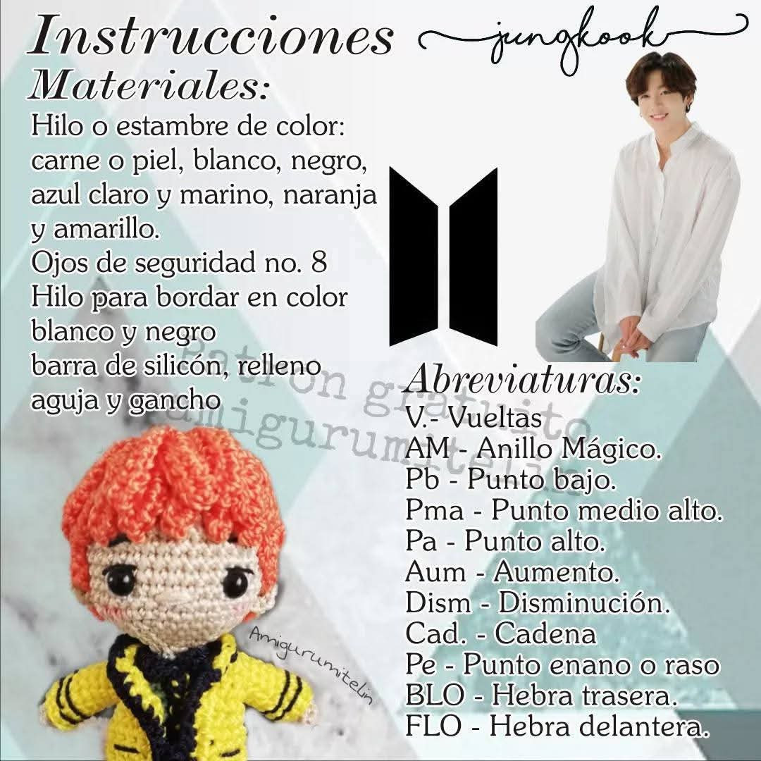 Patrón de Amigurumi Inspirado en Uniforme Escolar de Jungkook de BTS
