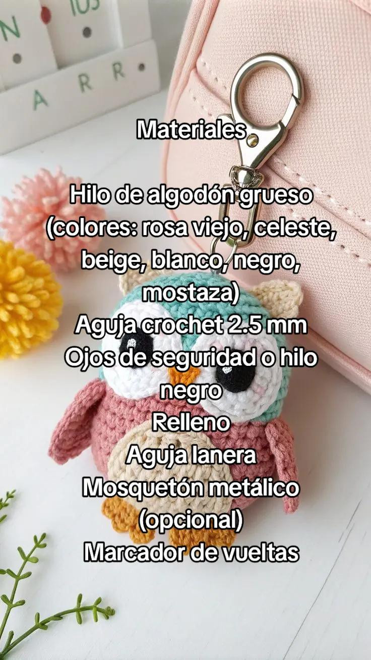 Patrón de Amigurumi: Llavero Búho de Nivel Intermedio, Tamaño 10 cm
