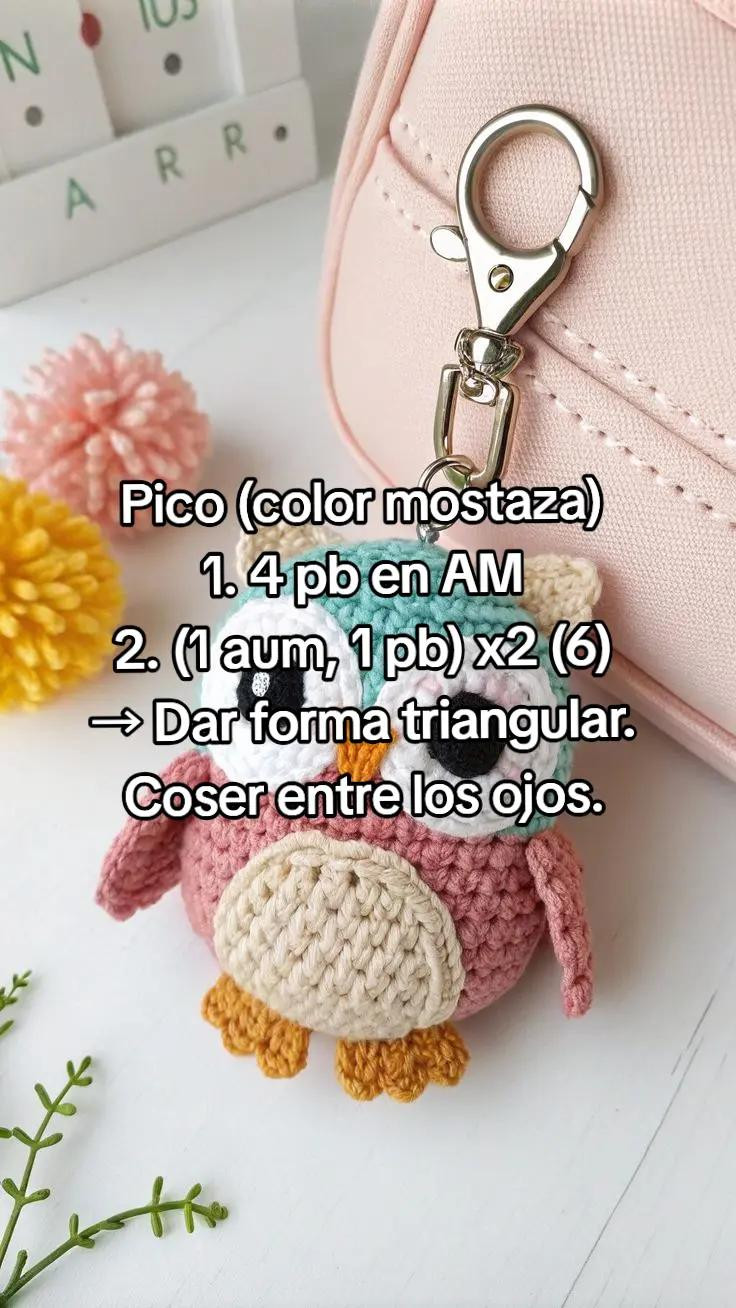 Patrón de Amigurumi: Llavero Búho de Nivel Intermedio, Tamaño 10 cm