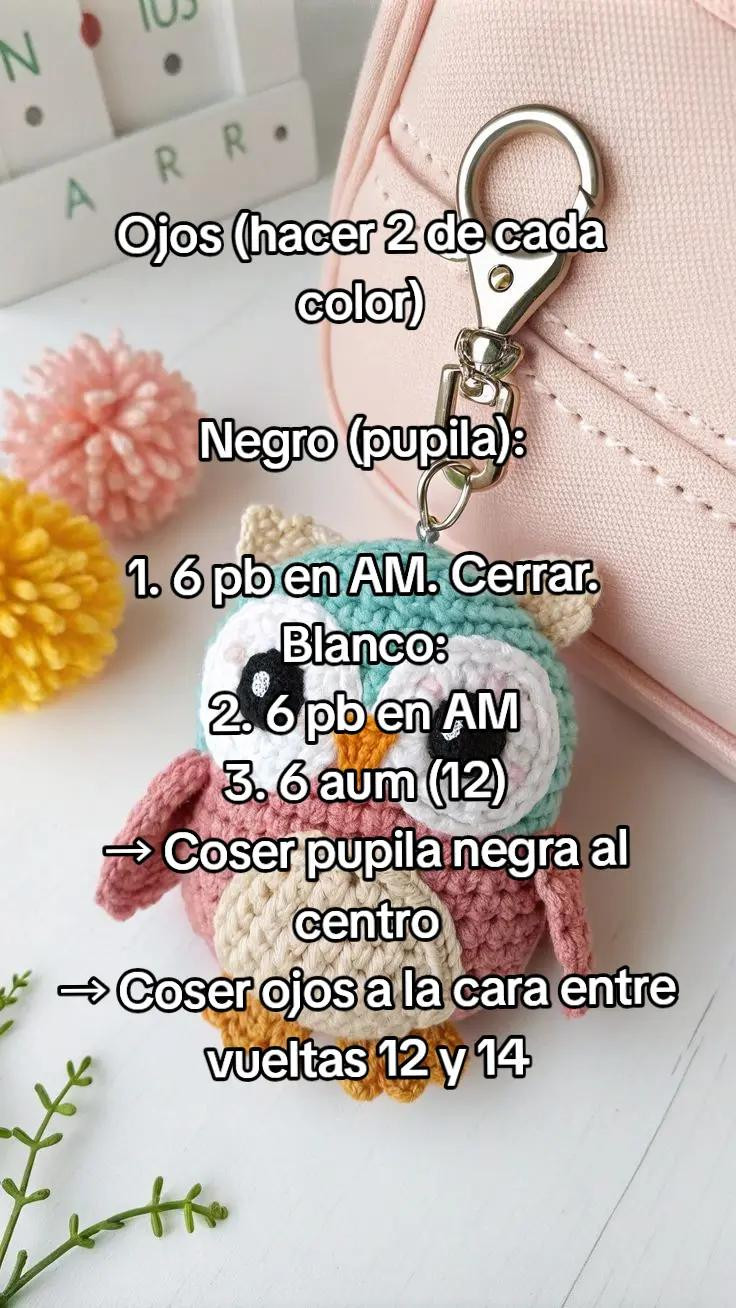 Patrón de Amigurumi: Llavero Búho de Nivel Intermedio, Tamaño 10 cm