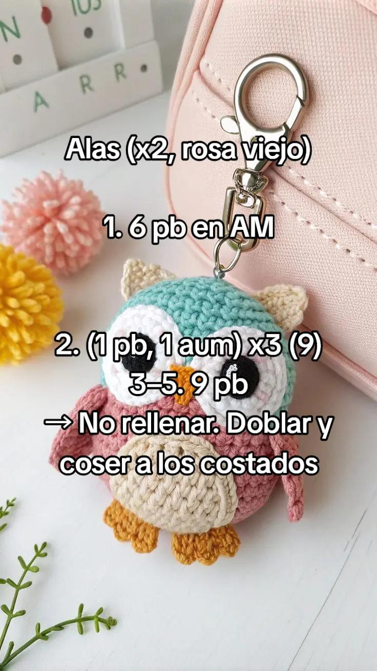 Patrón de Amigurumi: Llavero Búho de Nivel Intermedio, Tamaño 10 cm