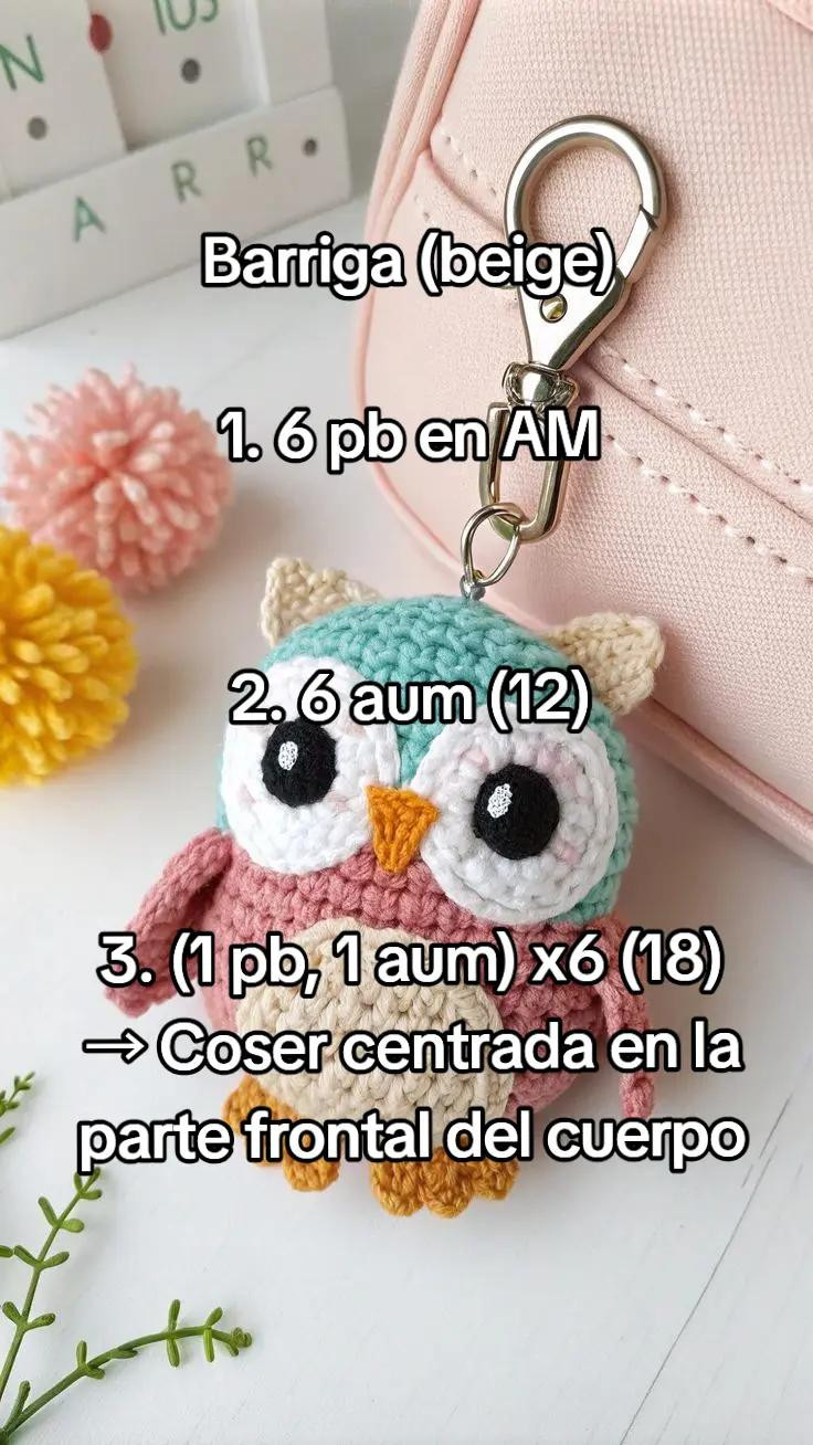 Patrón de Amigurumi: Llavero Búho de Nivel Intermedio, Tamaño 10 cm