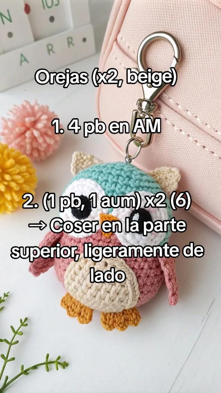 Patrón de Amigurumi: Llavero Búho de Nivel Intermedio, Tamaño 10 cm