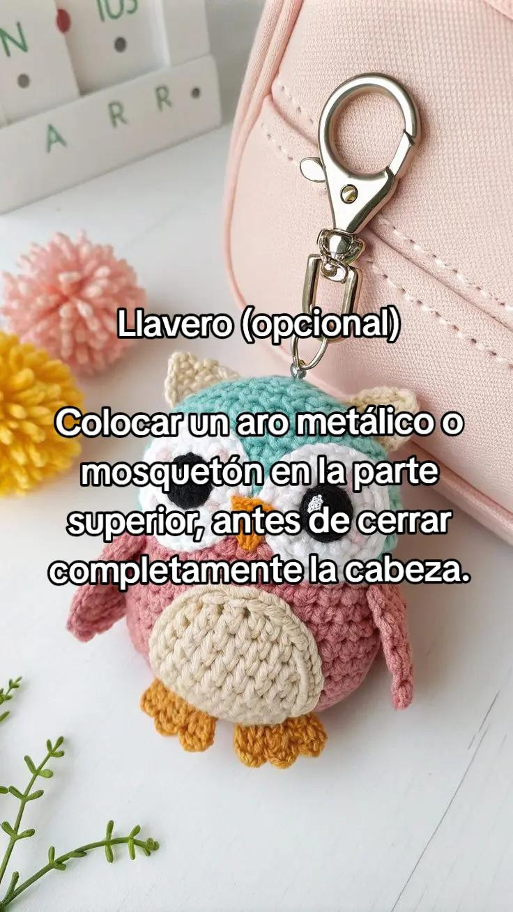 Patrón de Amigurumi: Llavero Búho de Nivel Intermedio, Tamaño 10 cm