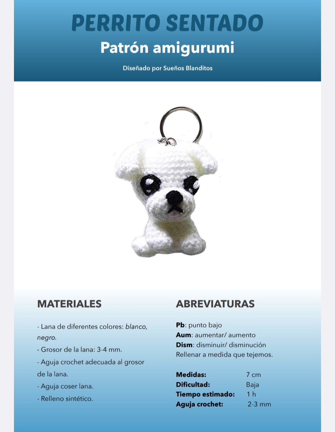 Patrón de Amigurumi: Llavero de Perro Blanco