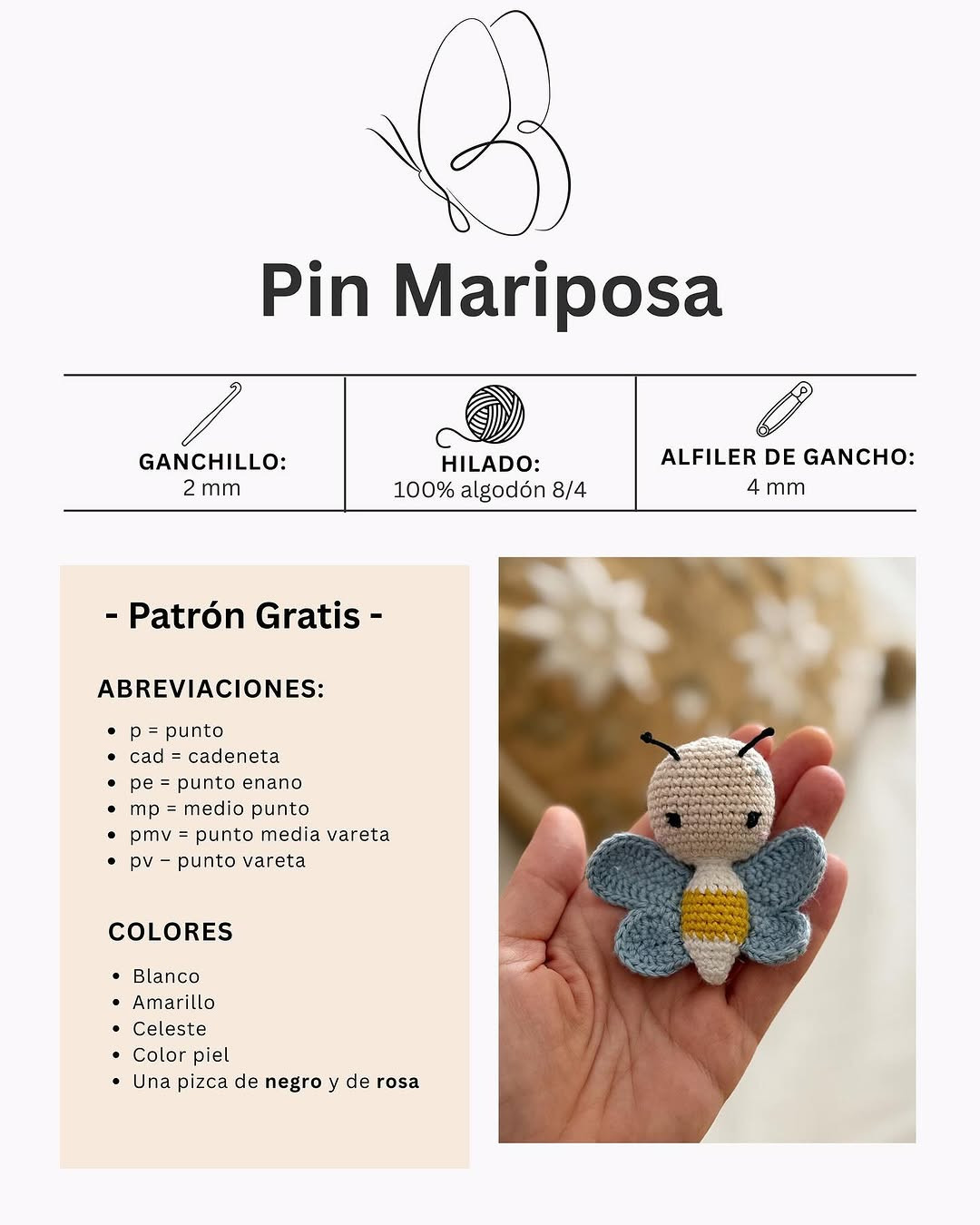 Patrón de Amigurumi: Mariposa de Ganchillo Paso a Paso Gratis