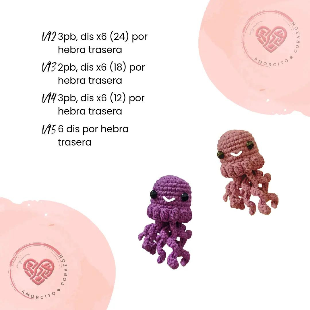 Patrón de Amigurumi Medusa: Instrucciones Gratis Para Hacer Pulpos de 10 cm
