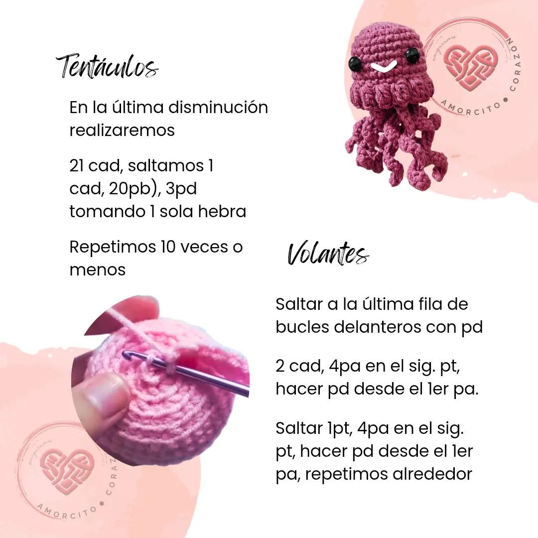 Patrón de Amigurumi Medusa: Instrucciones Gratis Para Hacer Pulpos de 10 cm