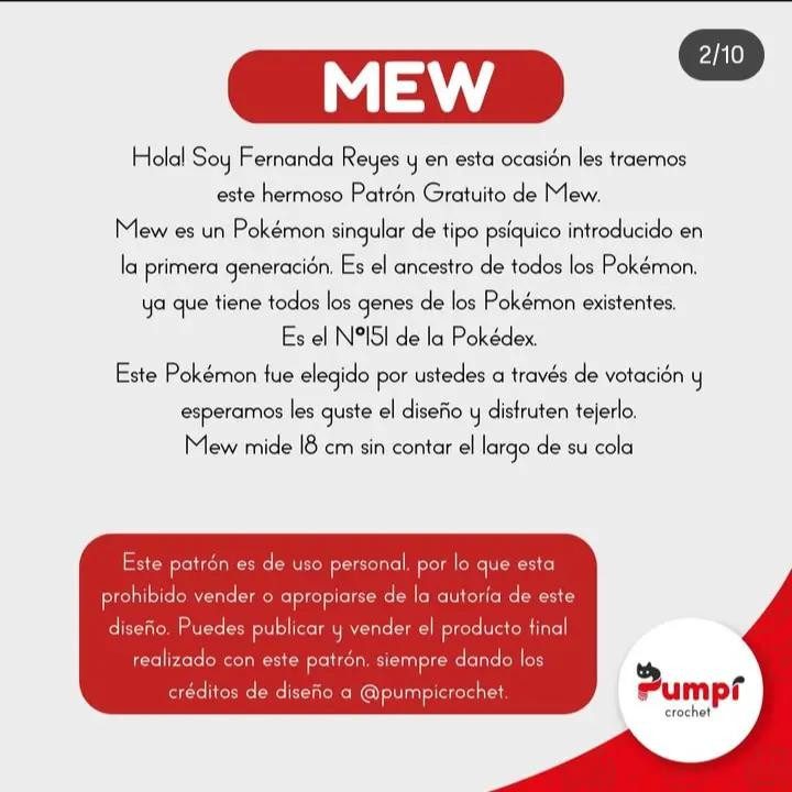 Patrón de Amigurumi: Mew de Pokémon, Parte 1