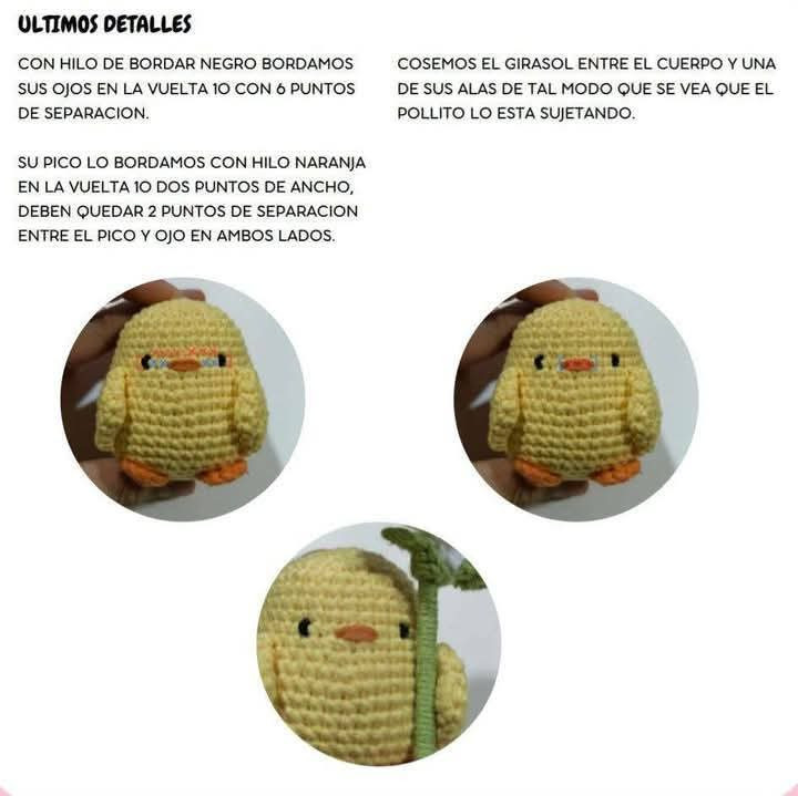 Patrón de amigurumi: Pajarito con girasol tejido a crochet
