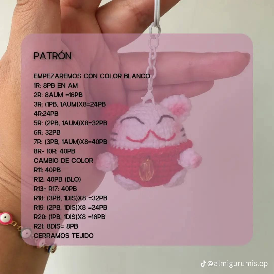 Patrón de amigurumi para crear un gato de la suerte adorable
