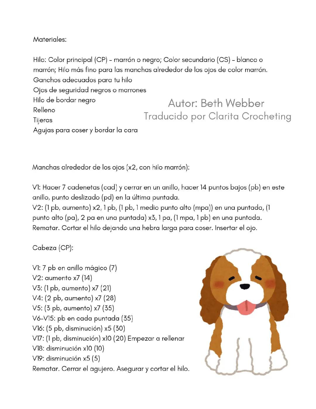 Patrón de Amigurumi: Perros Cavalier King Charles Spaniel