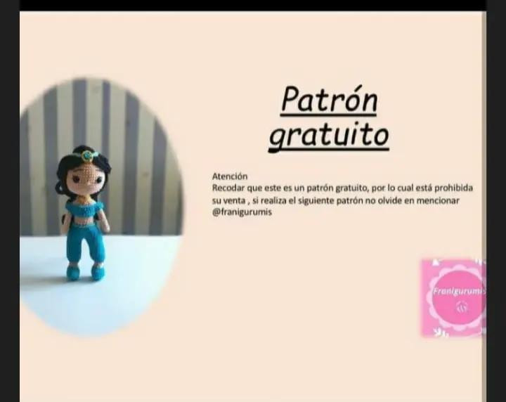 Patrón de amigurumi: Princesa Jazmín en vestido azul brillante
