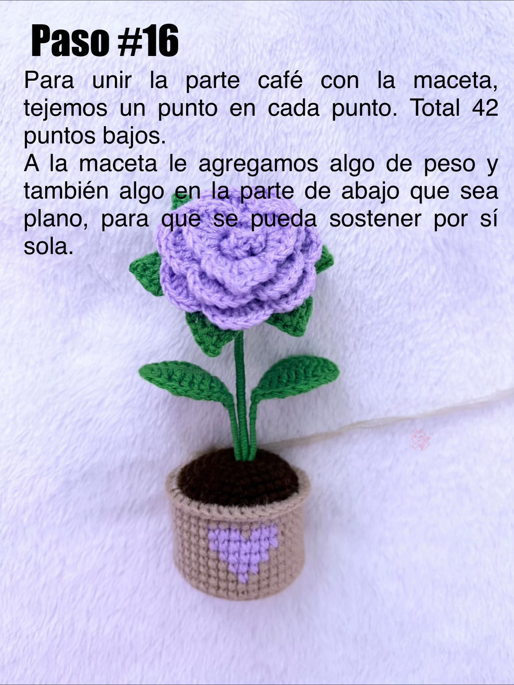 Patrón de Amigurumi: Rosa en Maceta con Corazón