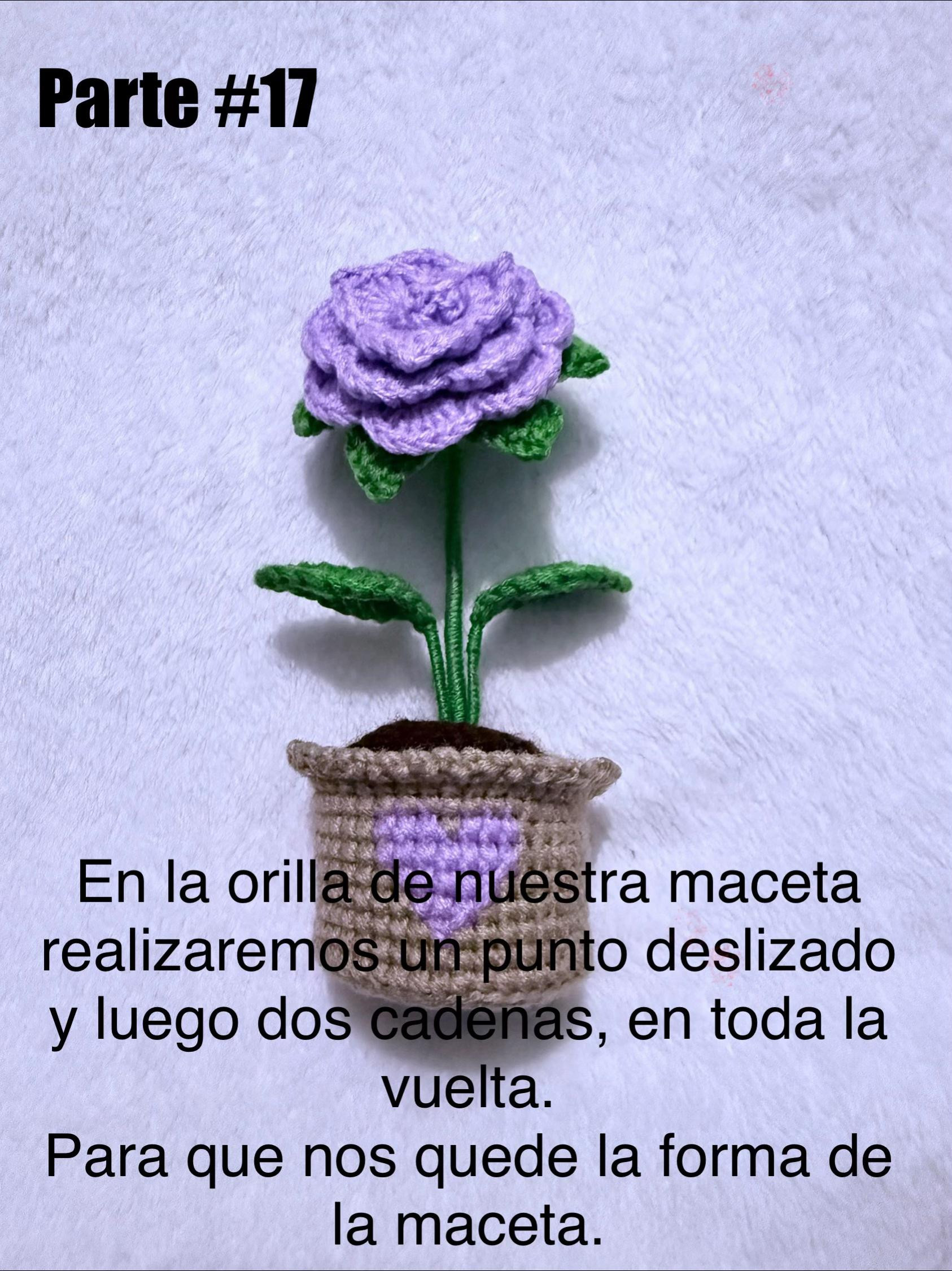 Patrón de Amigurumi: Rosa en Maceta con Corazón