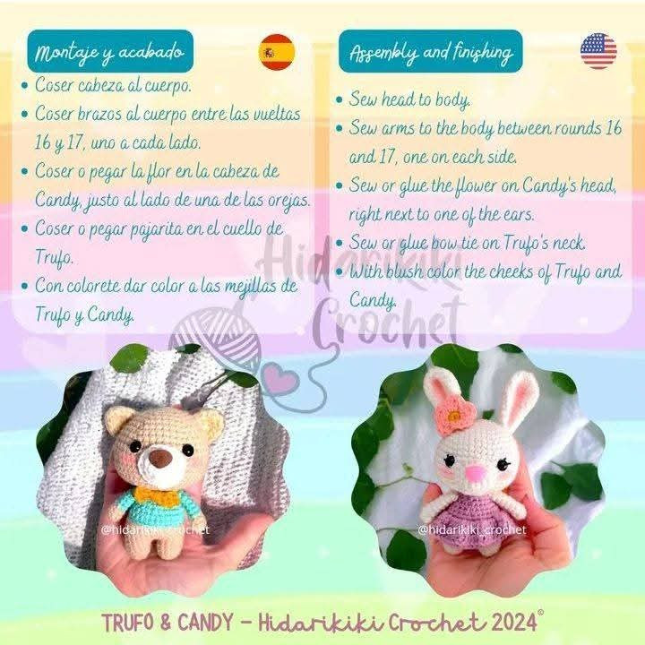 Patrón de amigurumi: Trufa el oso y Candy el conejo adorables