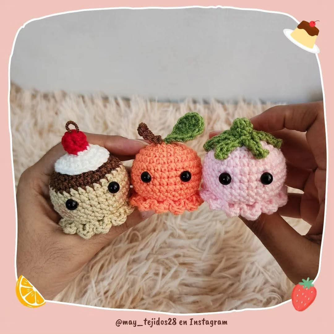 Patrón de amigurumis de pulpos tiernos y coloridos para principiantes