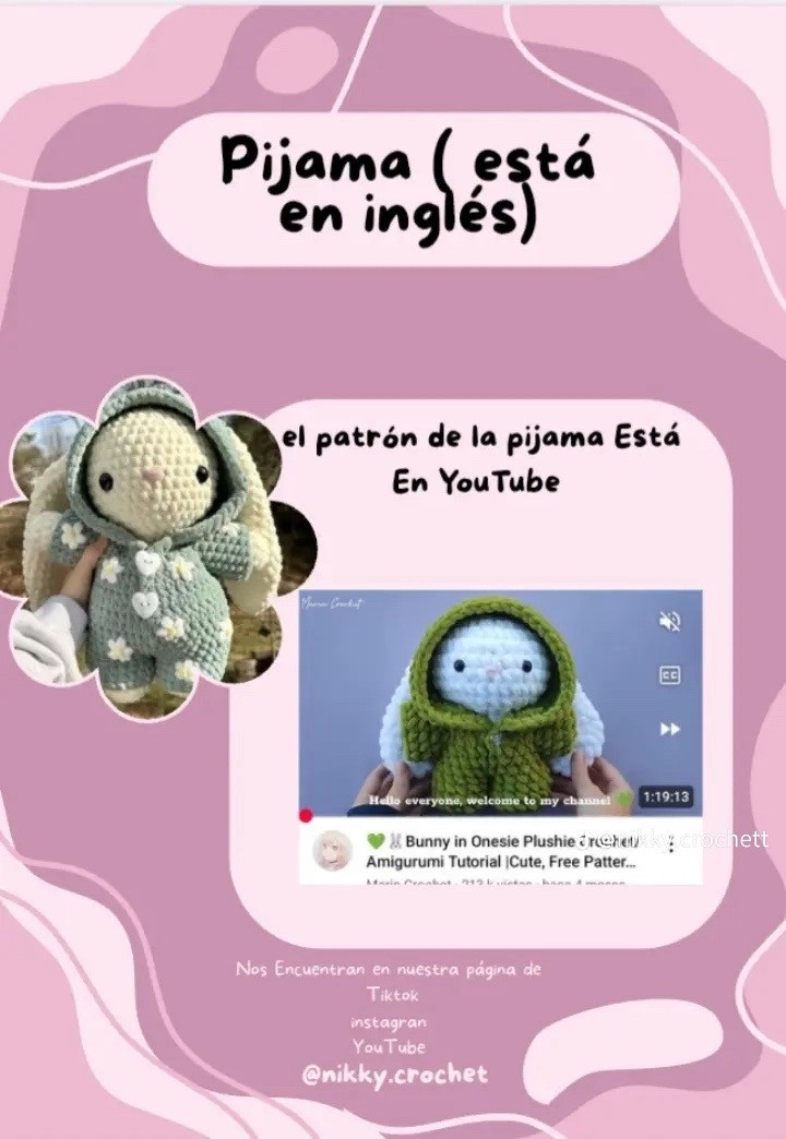 Patrón de conejita en pijama con materiales detallados