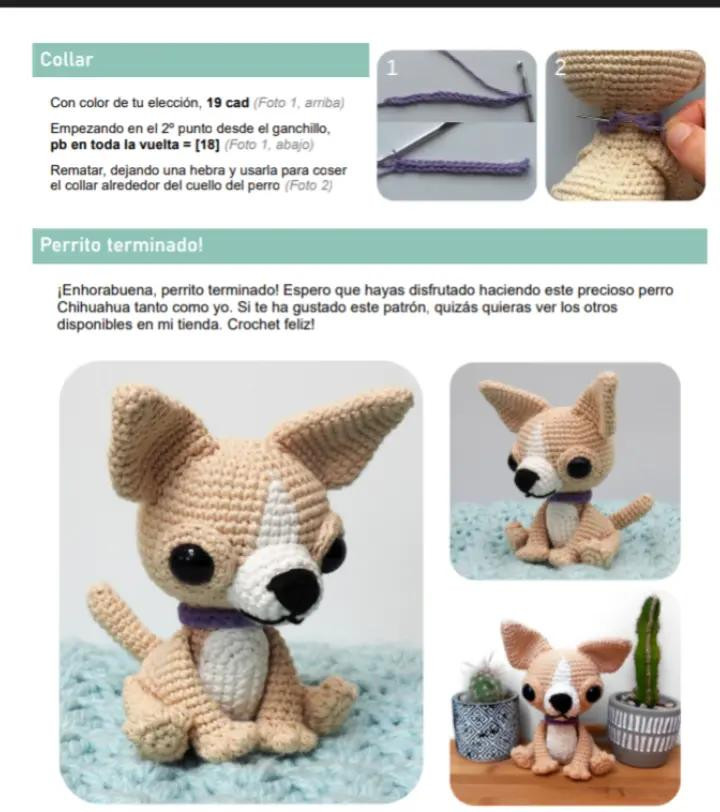 Patrón de crochet amigurumi para crear un perro chihuahua adorable