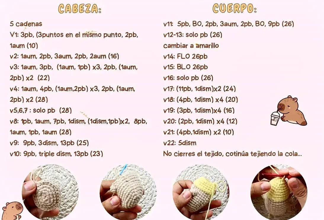Patrón de crochet: Capibara sirena adorable para principiantes